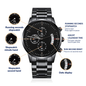 Men's Black Chronograph Watch with Custom Engraved Back