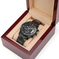 Men's Black Chronograph Watch with Custom Engraved Back