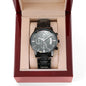 Men's Black Chronograph Watch with Custom Engraved Back