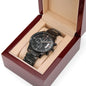 Men's Black Chronograph Watch with Custom Engraved Back