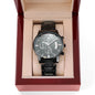 Men's Black Chronograph Watch with Custom Engraved Back